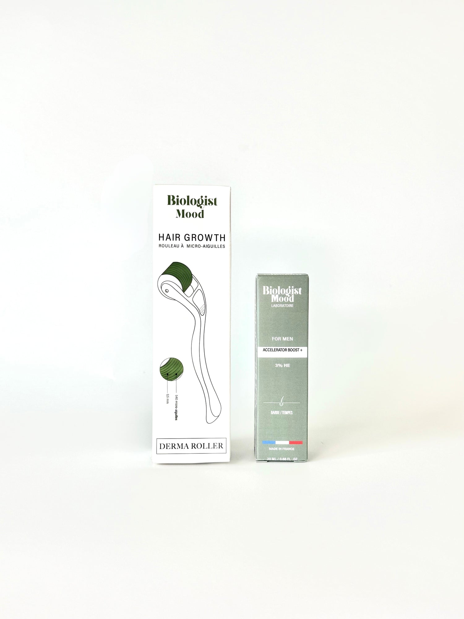 Duo Biologist Mood dermaroller cheveux et barbe avec huile Accelerator Boost, derma roller et soin pousse cheveux pour stimuler la repousse et réduire la chute