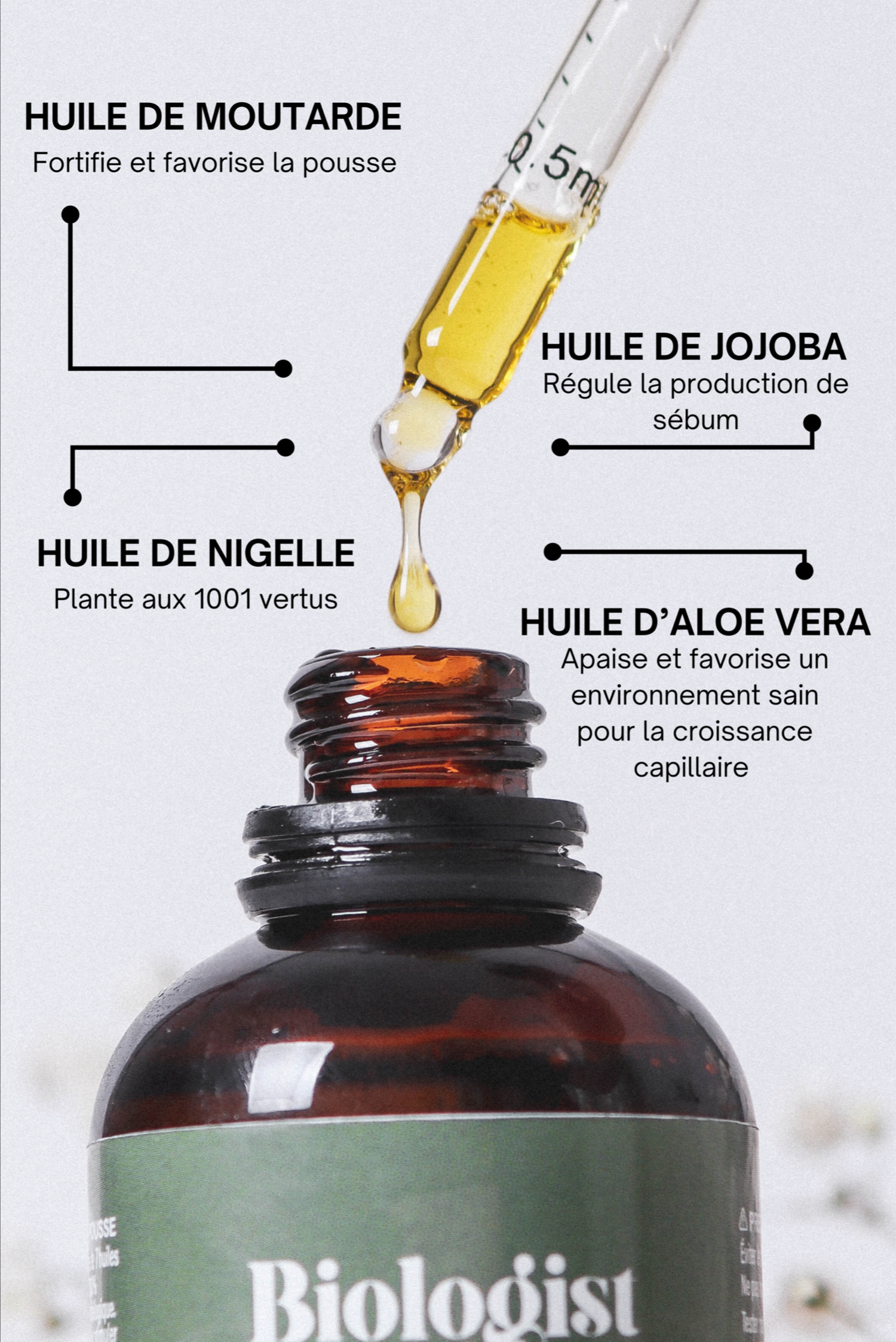 Meilleure huile pousse cheveux composé de 7 huiles végétales Bio