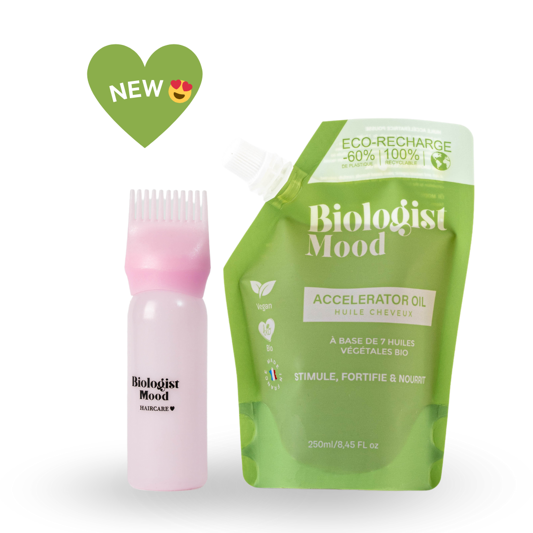 Pack meilleure huile de pousse cheveux bio et applicateur pour accélérer la pousse des cheveux.