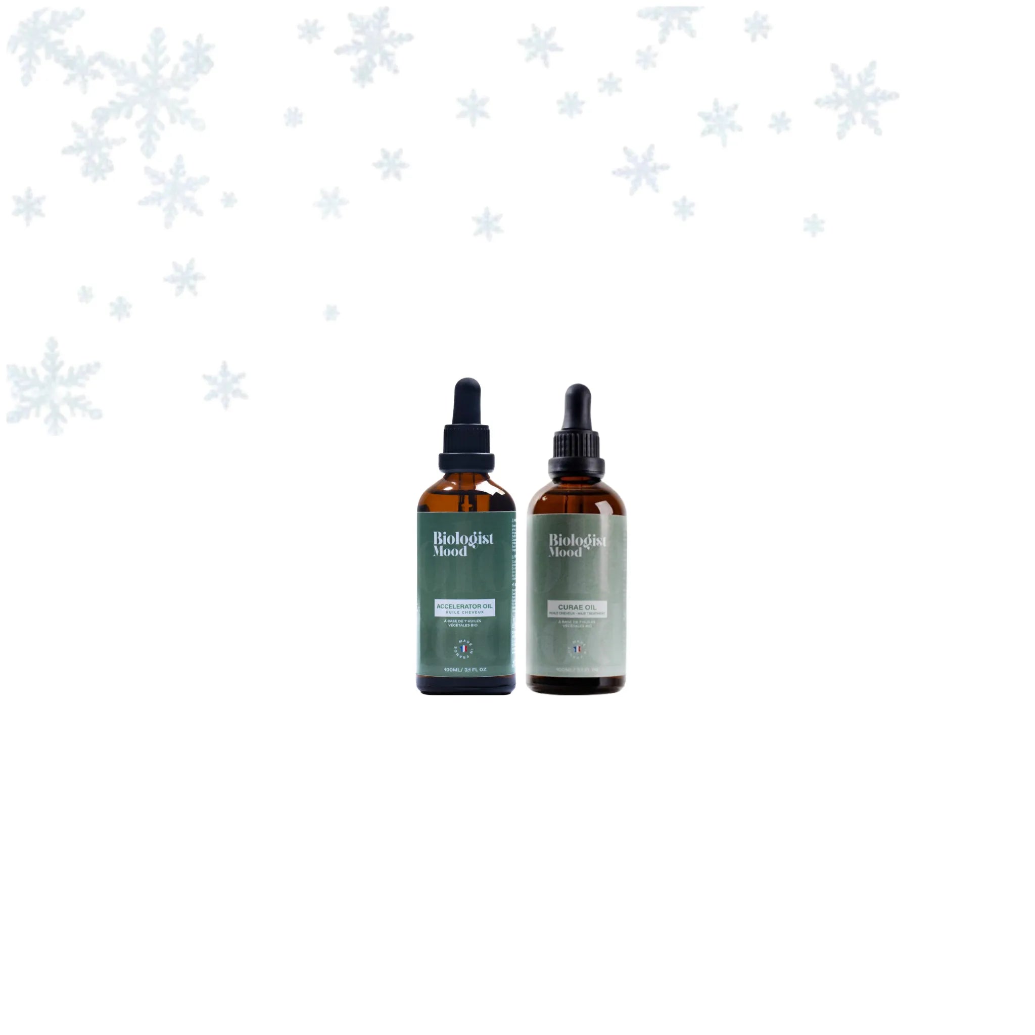 Duo réparation hiver Biologist Mood avec huile pousse cheveux Accelerator Oil et Curae Oil réparatrice pour cheveux secs et abîmés