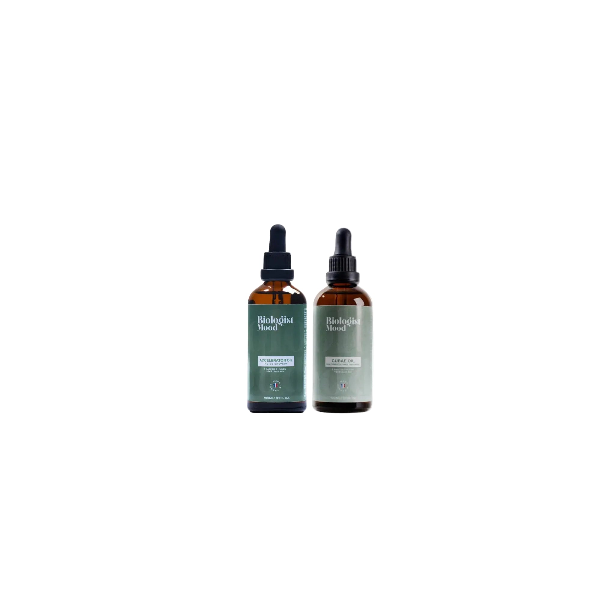 Duo réparation hiver Biologist Mood avec huile pousse cheveux Accelerator Oil et Curae Oil réparatrice pour cheveux secs et abîmés