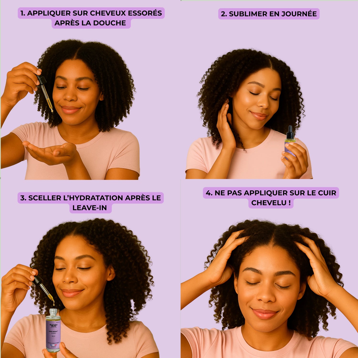 Gamme cheveux afro Mood Care – sérum, shampoing et soins capillaires complets