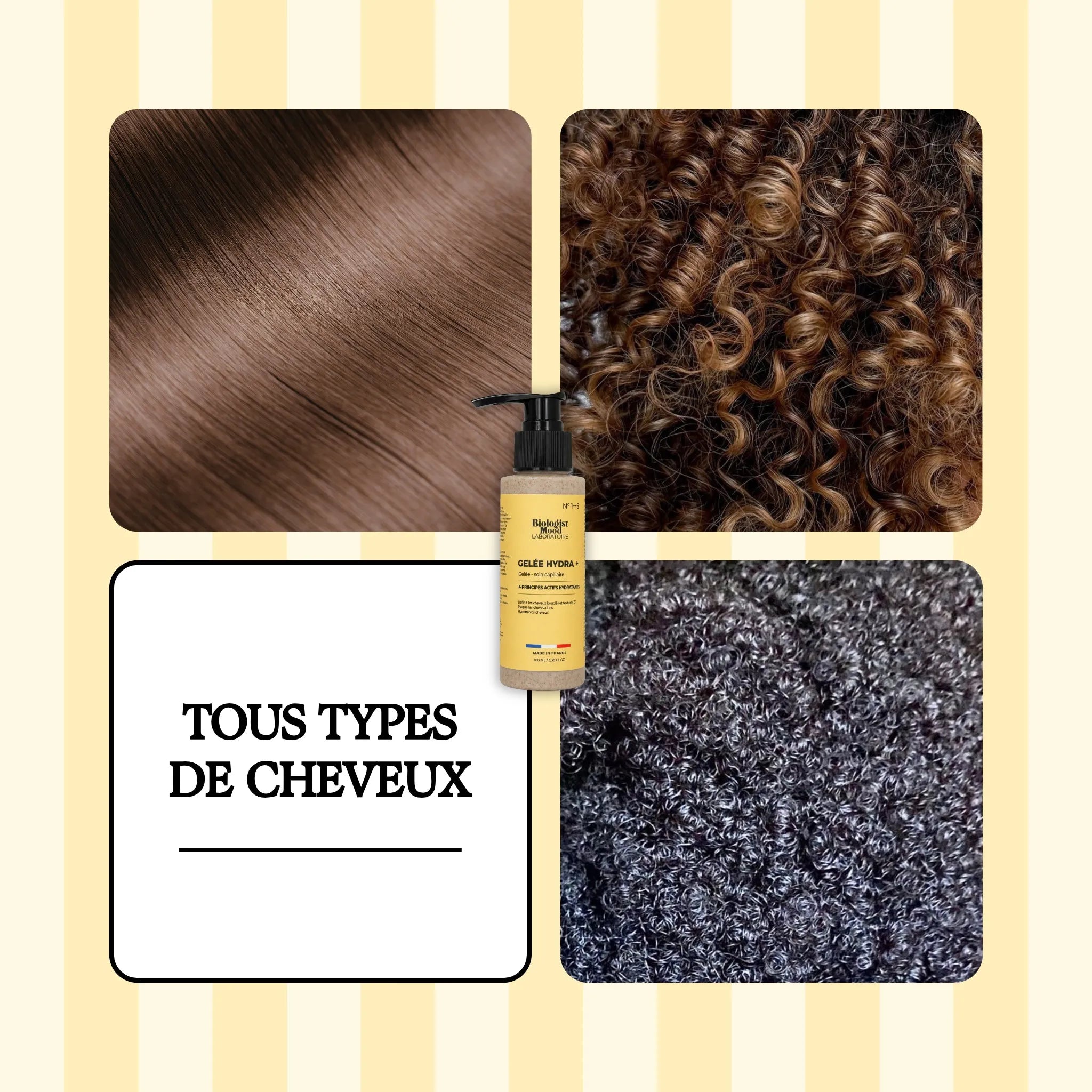 Gelée capillaire hydratante adaptée aux cheveux lisses, ondulés, bouclés et crépus pour une hydratation intense et des boucles définies