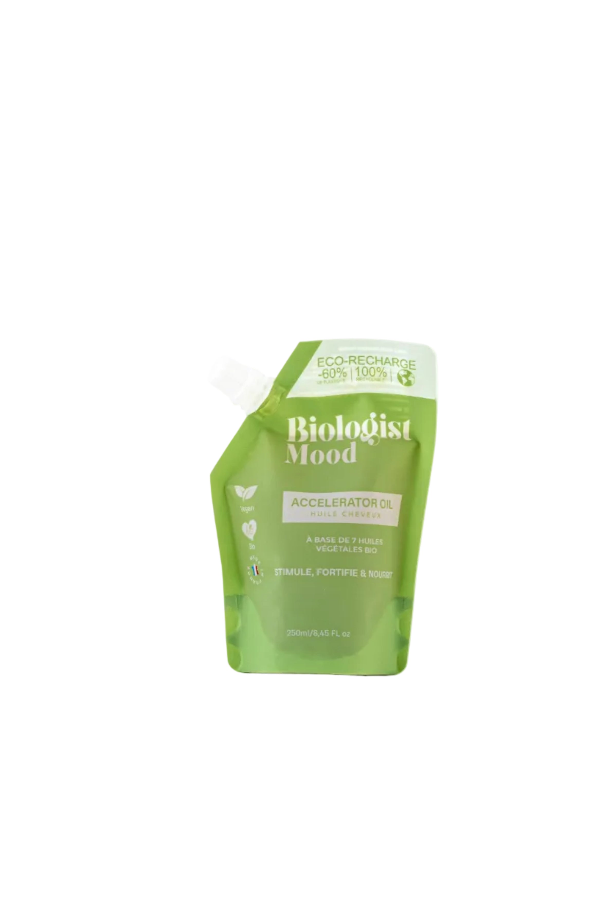 Eco-recharge de l’huile capillaire Biologist Mood Accelerator Oil, soin vegan à base de 7 huiles végétales bio pour stimuler, fortifier et nourrir les cheveux.