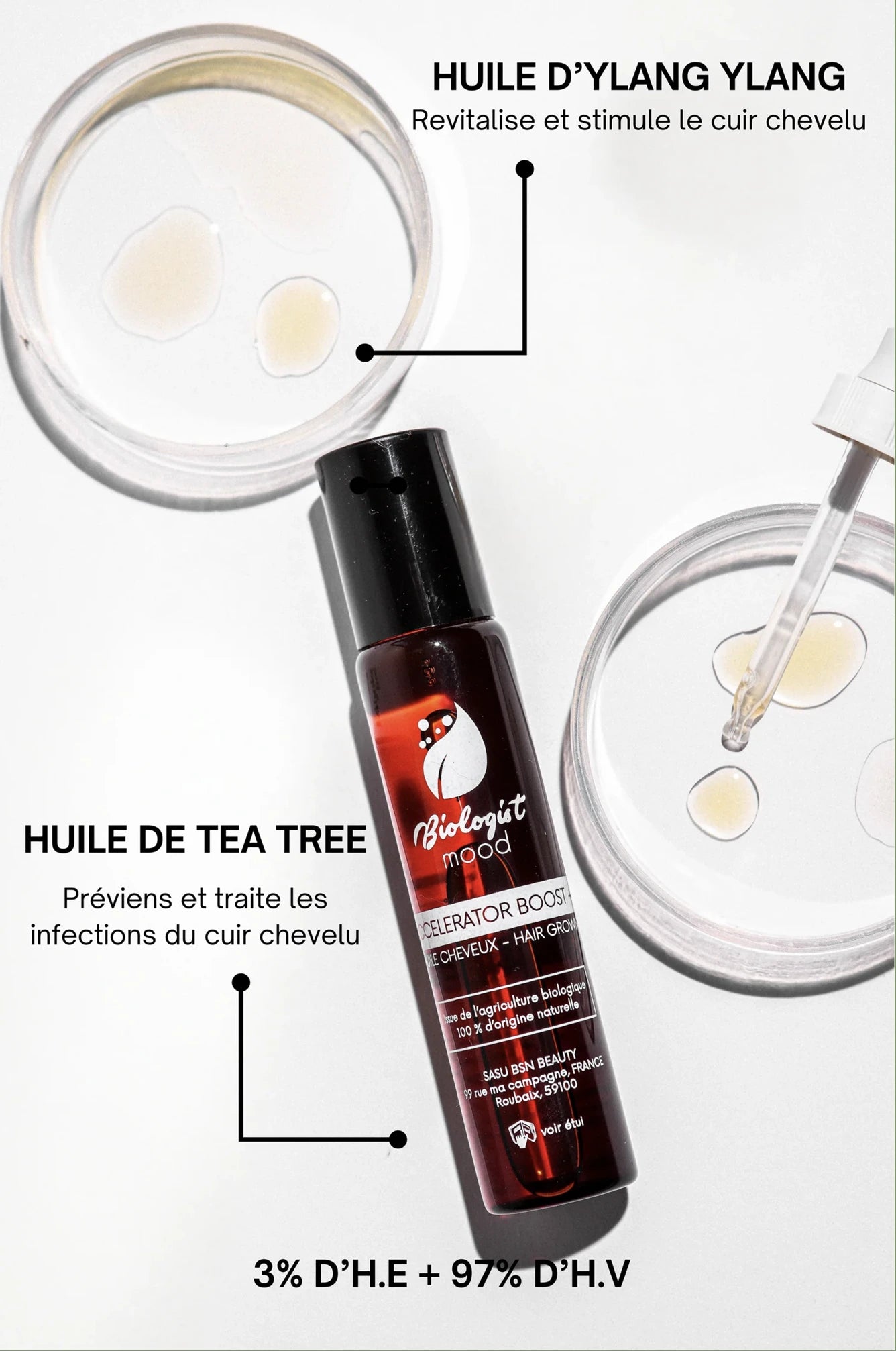 Accelerator Boost Biologist Mood, huile pousse cheveux et barbe naturelle pour stimuler la pousse de cheveux