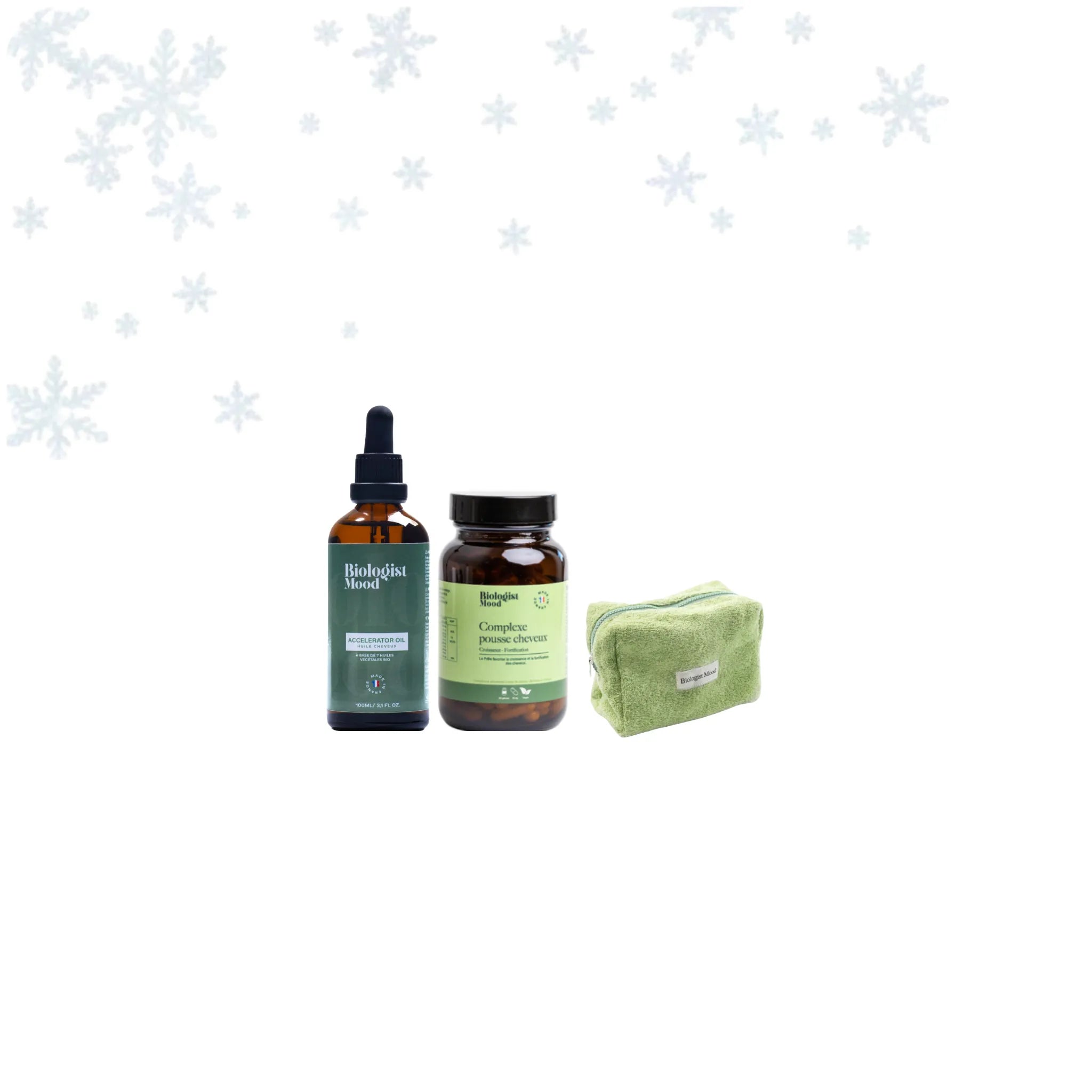 Pack Pousse Intense Biologist Mood avec huile pousse cheveux, complément alimentaire et accessoires pour stimuler la croissance et réduire la chute des cheveux