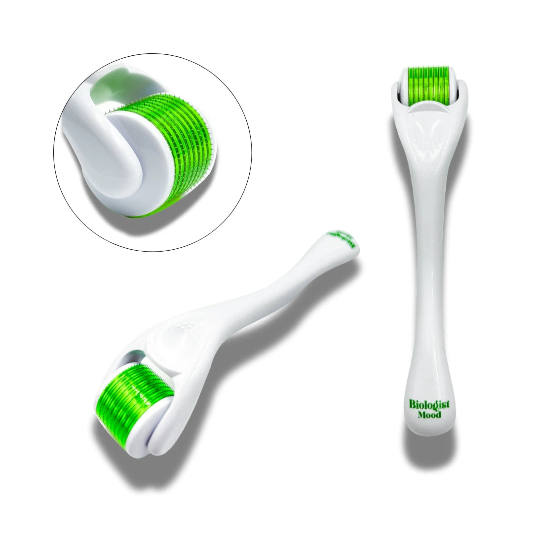Dermaroller cheveux Biologist Mood 0,5 mm, derma roller à micro-aiguilles vertes pour stimuler la pousse et renforcer la densité capillaire