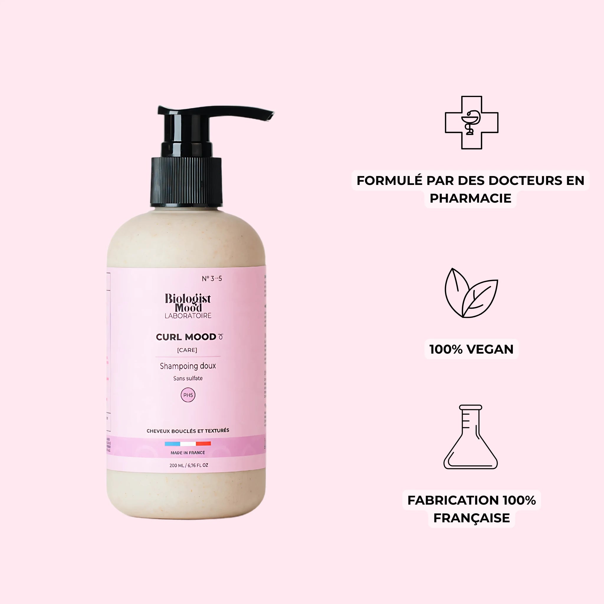 Shampoing cheveux bouclés vegan fabriqué en France et formulé par des docteurs en pharmacie