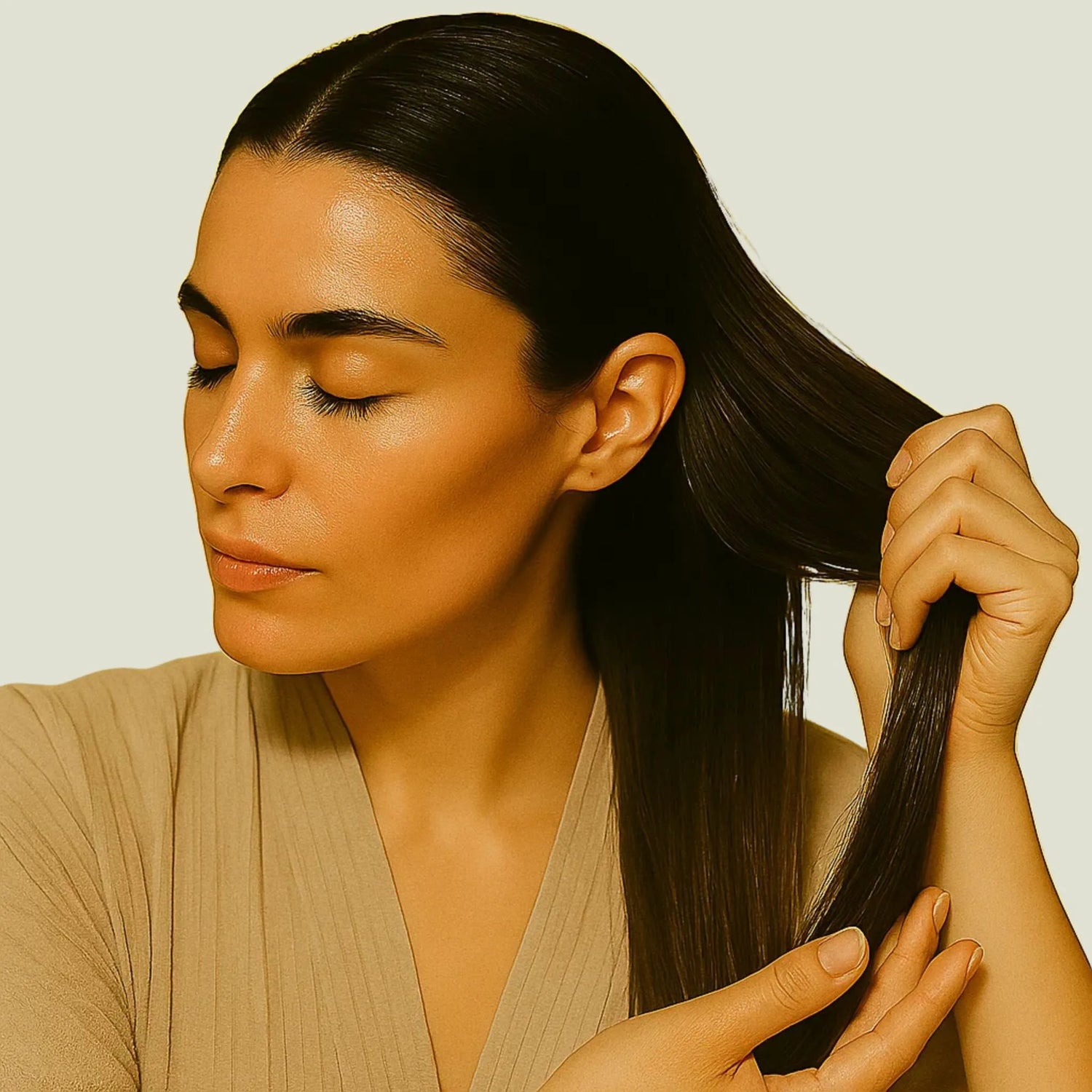 application du sérum cheveux Biologist Mood sur les longueurs pour nourrir, lisser et hydrater les cheveux secs
