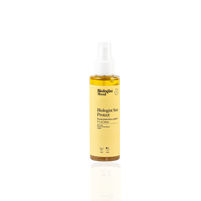 Brume Biologist Sun Protect, protection solaire pour cheveux abîmés contre les rayons UV et le chlore.
