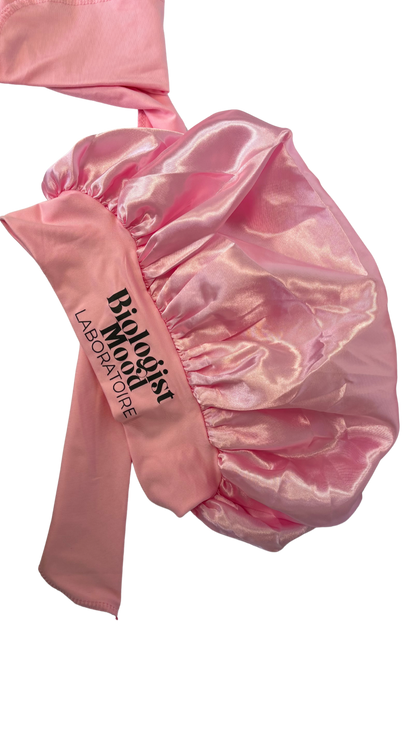 Bonnet en satin anti-frisotis rose Biologist Mood
