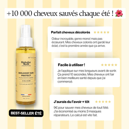 Avis clients sur la protection solaire cheveux Biologist Sun Protect, spray hydratant cheveux contre les UV, le sel et le chlore