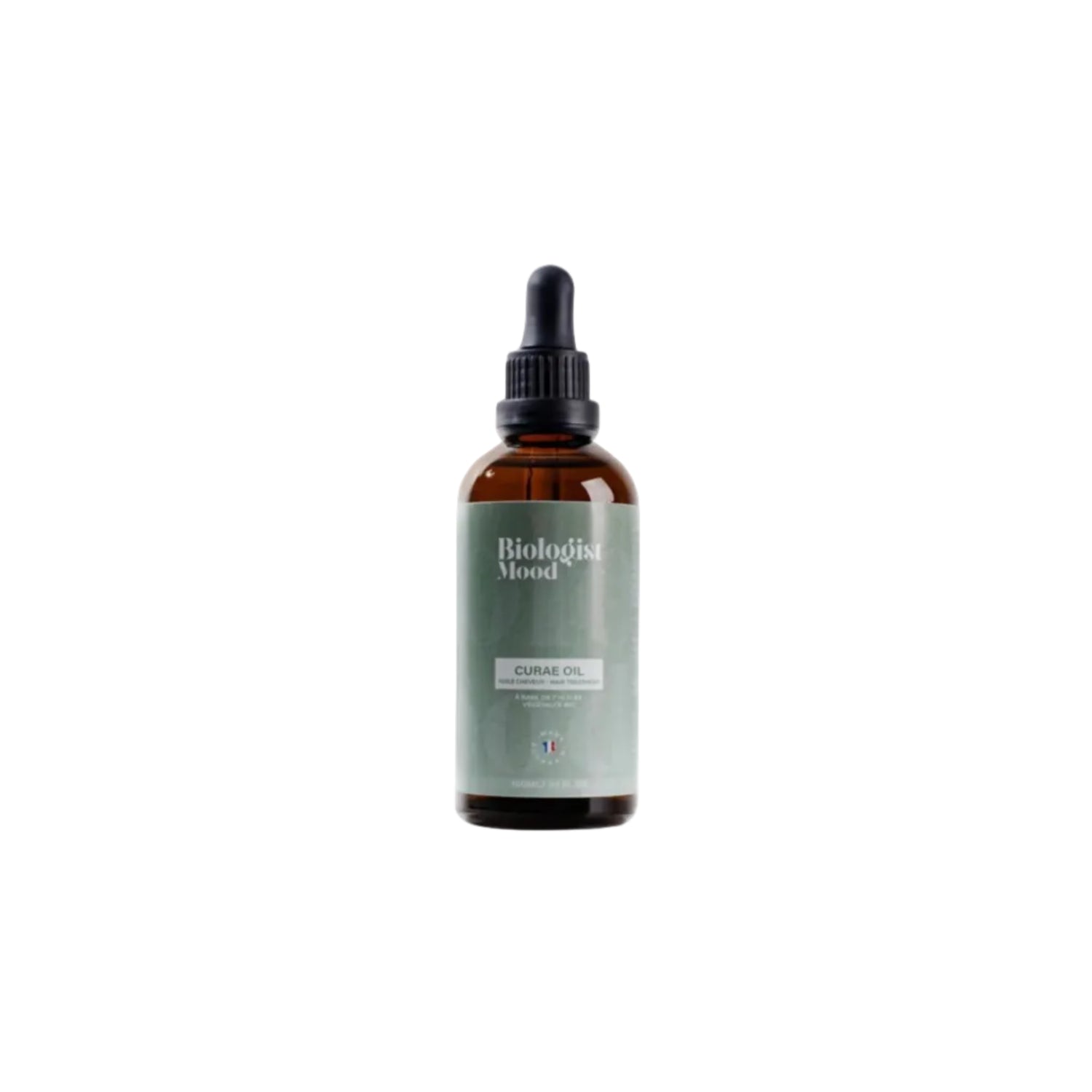 Curae Oil Biologist Mood, huile capillaire nourrissante aux huiles végétales pour hydrater, réparer et apporter brillance aux cheveux secs et abîmés.