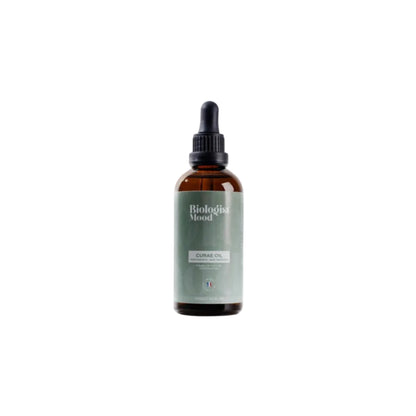 Curae Oil Biologist Mood, huile capillaire nourrissante aux huiles végétales pour hydrater, réparer et apporter brillance aux cheveux secs et abîmés.