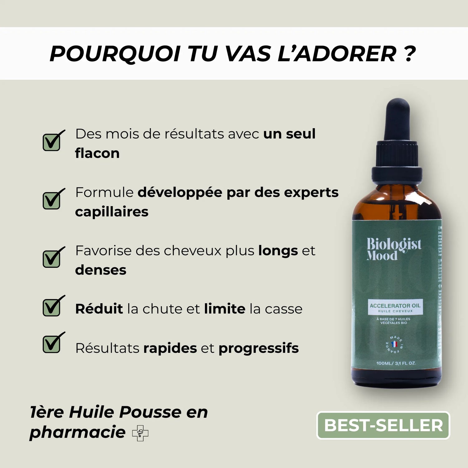 huile pousse cheveux naturelle Biologist Mood – soin anti-chute pour stimuler la croissance et renforcer le cuir chevelu