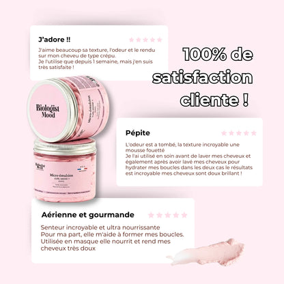 Micro-émulsion Curl Mood Care Biologist Mood pour cheveux bouclés, soin hydratant et définisseur, résultat sur cheveux naturels après application