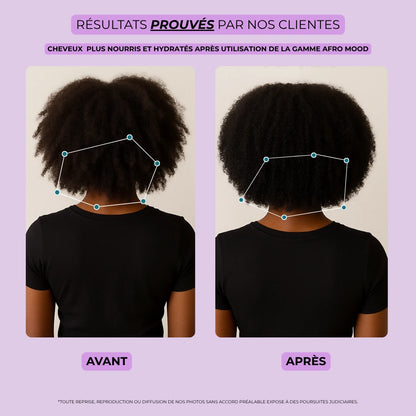 Résultats visibles du shampoing cheveux afro et crépus Biologist Mood – comparaison avant/après