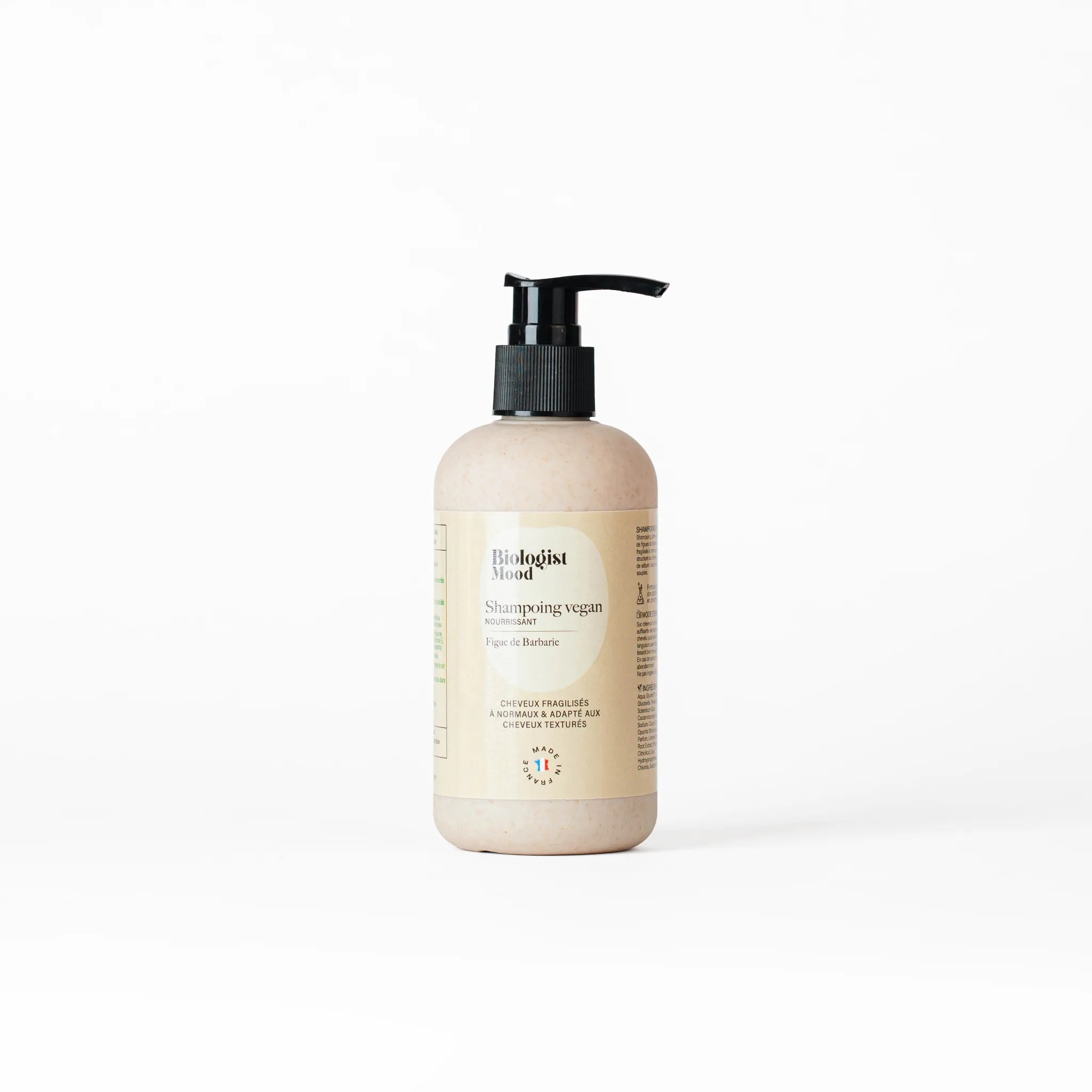 Flacon du shampoing nourrissant et hydratant à la figue de Barbarie Biologist Mood – soin capillaire vegan pour cheveux secs