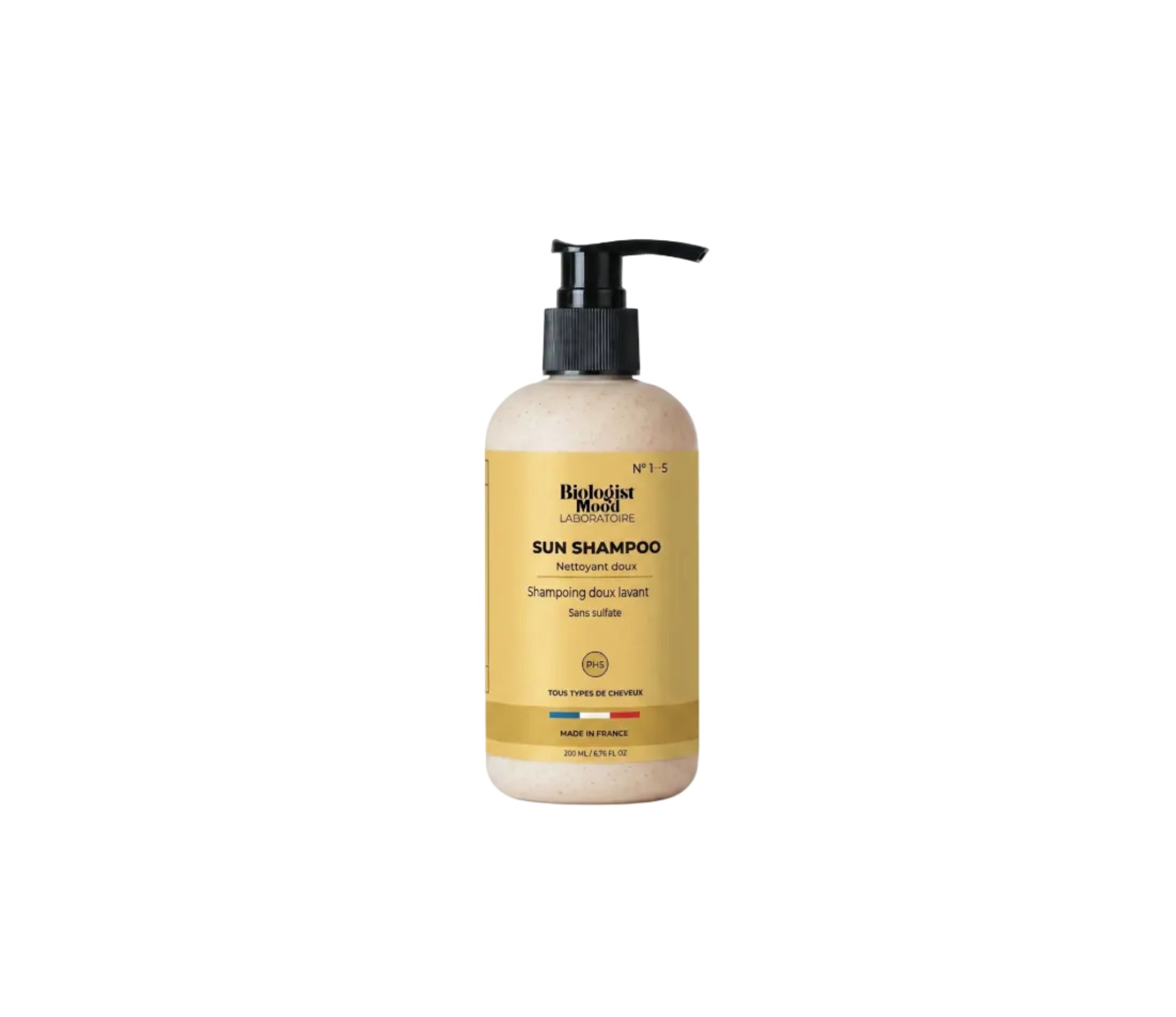 Shampoing solaire sans sulfate Biologist Mood pour protéger, purifier et hydrater les cheveux exposés au soleil, à la mer et à la piscine