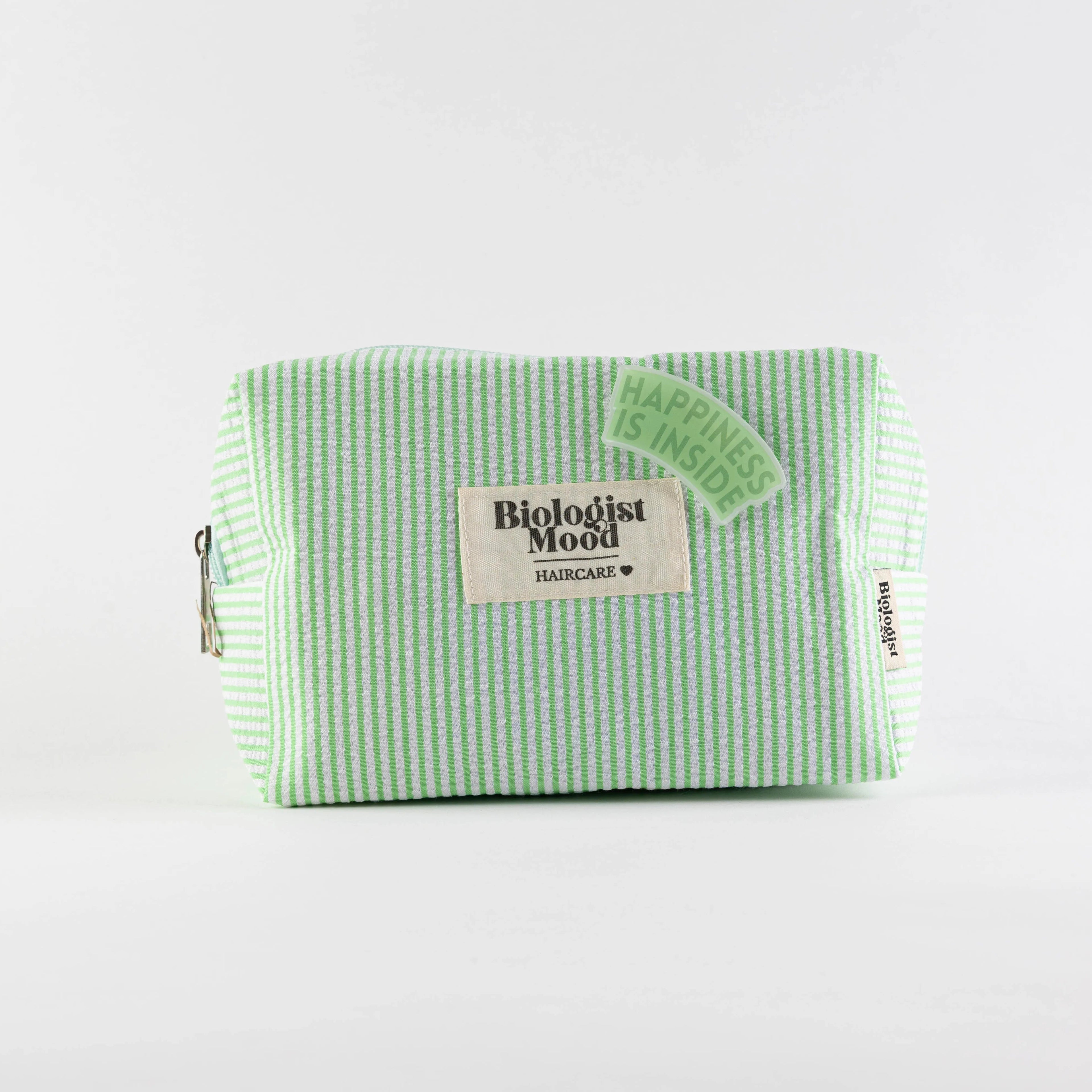 trousse de toilette verte rayée Biologist Mood accessoire rangement soins cheveux été pratique