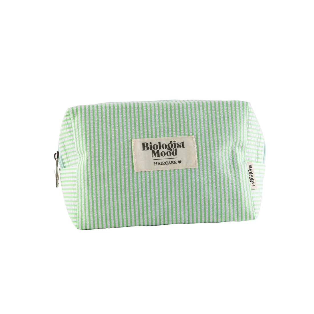 trousse verte rayée Biologist Mood été rangement accessoires beauté et soins cheveux